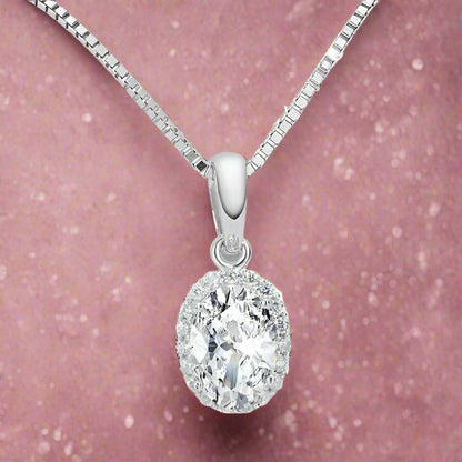 Layla .75CT Oval Cut Halo OB Simulated Diamond Pendant for Women Bridal Engagement Wedding Anniversary Gift