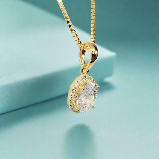 Layla .75CT Oval Cut Halo OB Simulated Diamond Pendant for Women Bridal Engagement Wedding Anniversary Gift