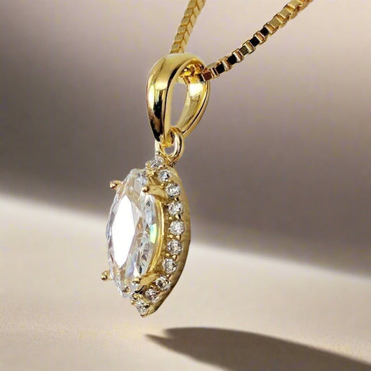 Loralei .5CT Marquise Cut Halo OB Simulated Diamond Solitaire Pendant for Women Bridal Engagement Wedding Anniversary Gift