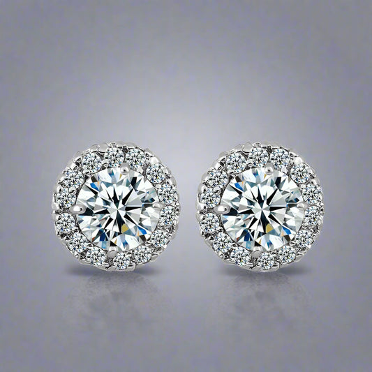 14K White Gold Plated Luxe Halo Crystal Stud Earrings For Woman