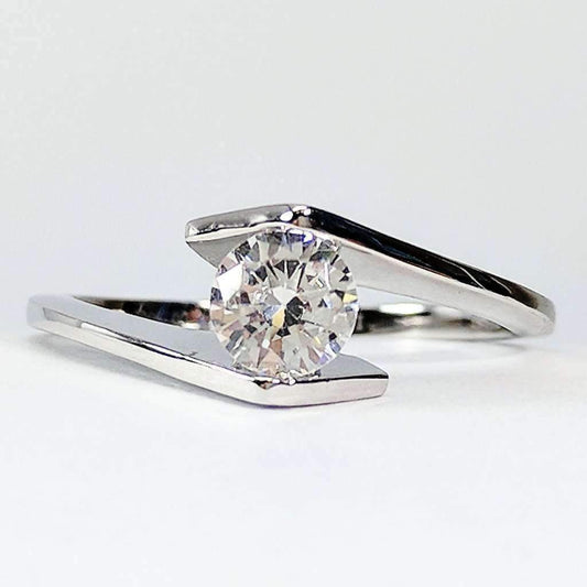 Mia .50CT Tension Set Bypass OB Simulated Diamond Sterling Silver Ring for Women Bridal Engagement Wedding Anniversary Gift