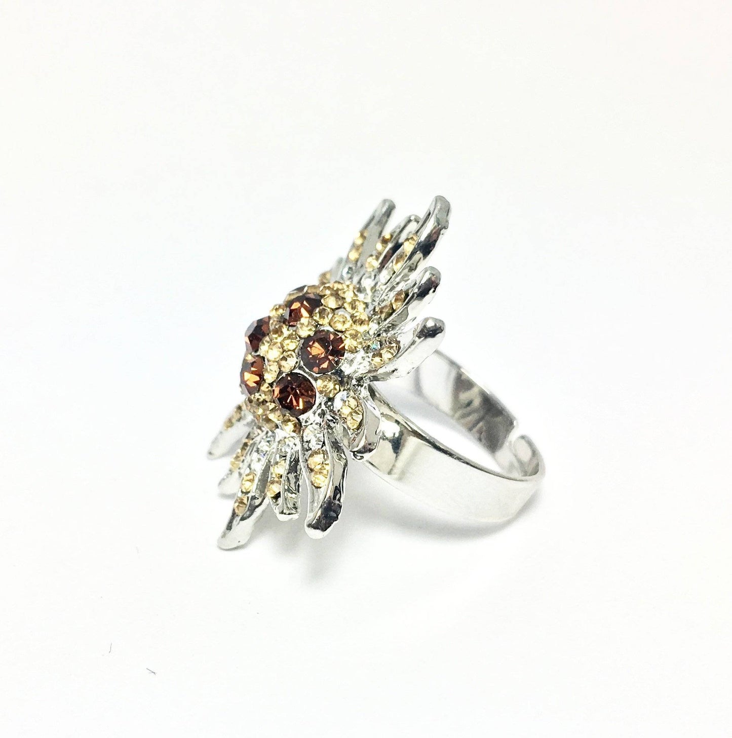 Mocha Starburst Adjustable Stainless Steel Cocktail Ring