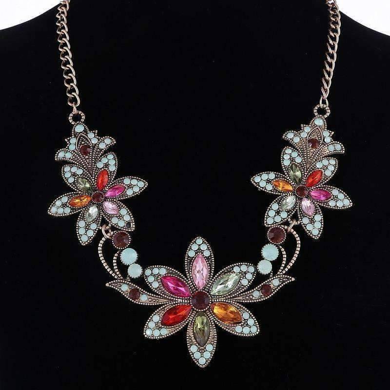Garden Party Vintage Crystal Flower Necklace for Women