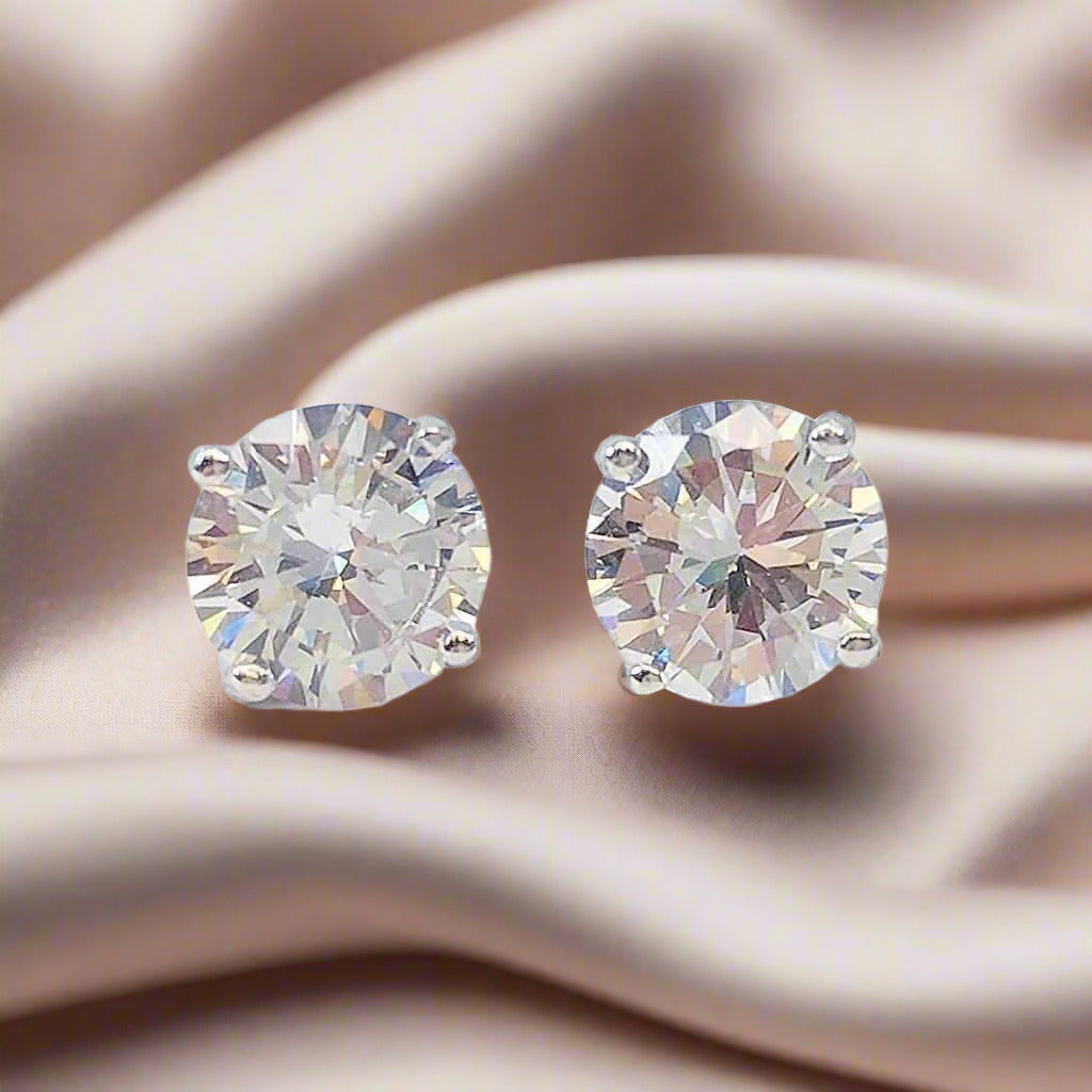 Opulence Round OB Simulated Diamond Solitaire Sterling Silver Platinum Plated Stud Earrings for Women Engagement Bridal Wedding Anniversary Gift