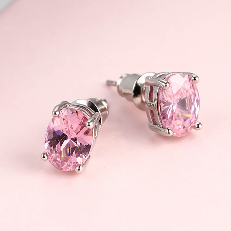 Pink Ice Zirconia Oval Solitaire Stud Earrings