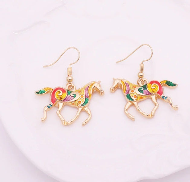 Painted Pony Enamel Horse Earrings for Women