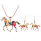 Painted Pony Enamel Horse Necklace and Earrings Set for Women