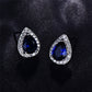 Zirconia Pear Halo White Gold Cz Stud Earrings for Women - Six Gemstone Colors