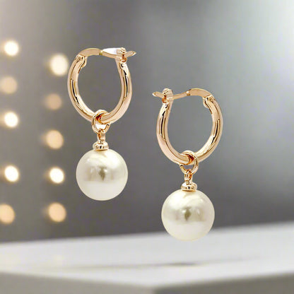 18K Gold Plated Moon Drops Pearl Bead Hoop Earrings In Four Colors for Woman