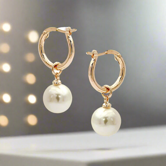 18K Gold Plated Moon Drops Pearl Bead Hoop Earrings In Four Colors for Woman