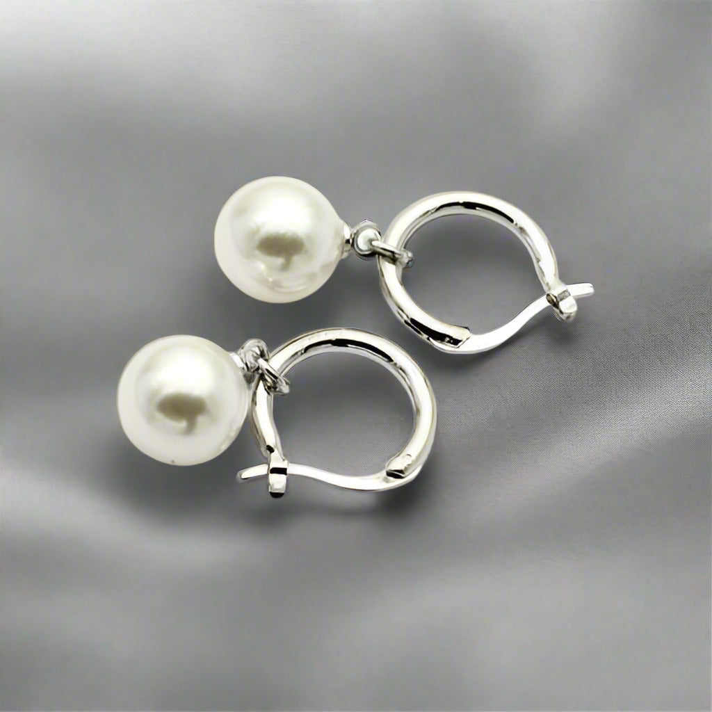 18K Gold Plated Moon Drops Pearl Bead Hoop Earrings In Four Colors for Woman