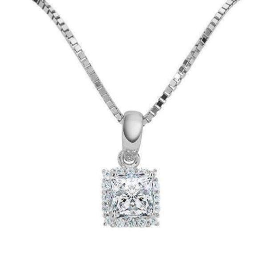 Delphine .5CT Princess Cut Halo OB Simulated Diamond Solitaire Pendant for Women Bridal Engagement Wedding Anniversary Gift