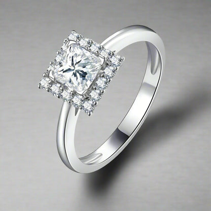 Bianca 0.68CT Princess Cut Halo OB Simulated Diamond Ring – Sterling Silver Engagement, Bridal, or Wedding Jewelry