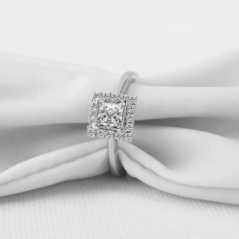 Bianca 0.68CT Princess Cut Halo OB Simulated Diamond Ring – Sterling Silver Engagement, Bridal, or Wedding Jewelry