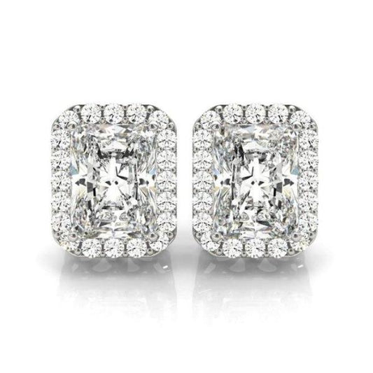 Dominique 3CT Radiant Halo OB Simulated Diamond Stud Earrings for Women Bridal Engagement Wedding Anniversary Gift