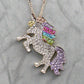 14K White Gold Plated Rainbow Crystal Unicorn Shine Necklace 18 Inch Twisted Chain for Woman or Teen Special Occasion