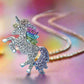 14K White Gold Plated Rainbow Crystal Unicorn Shine Necklace 18 Inch Twisted Chain for Woman or Teen Special Occasion