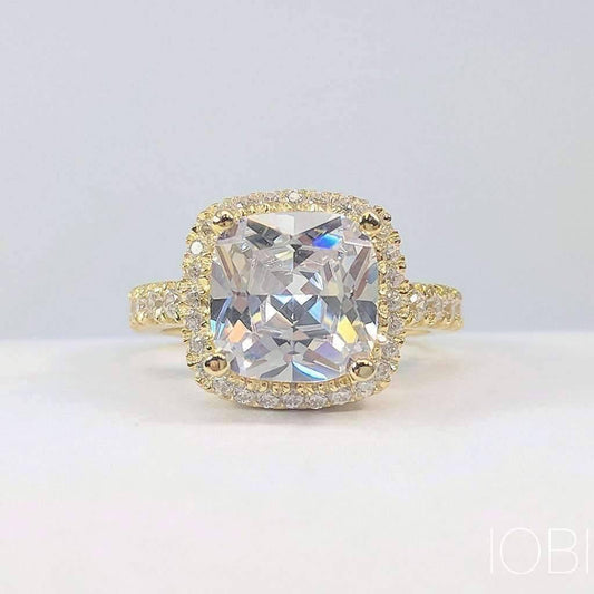 Regina D'ora 3CT Cushion Cut Halo OB Simulated Diamond Ring for Women Wedding Engagement Bridal
