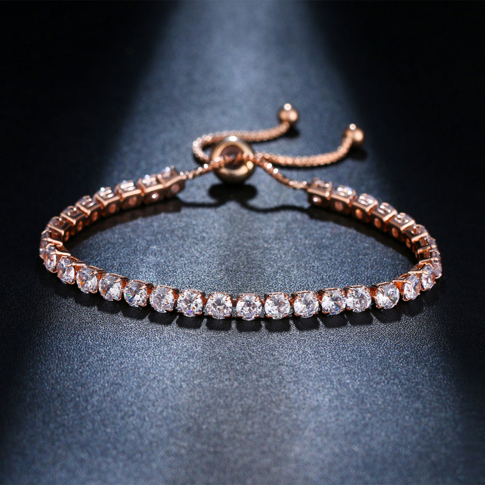 Luxurious 14K Gold Plated Swiss CZ Lariat Tennis Bracelet – Adjustable & Versatile