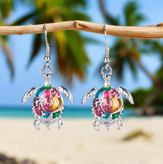Artsy Sea Turtle Enamel Earrings for Woman