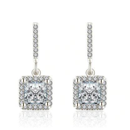 Soirée Princess Cut Halo Zirconia Earrings for Women