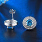 Tropical Blue CZ Double Halo 14K White Gold Plated Stud Earrings for Woman
