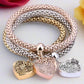 Filigree Heart Austrian Crystal Tri-Color Stretch Bracelet Set