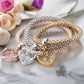 Filigree Heart Austrian Crystal Tri-Color Stretch Bracelet Set