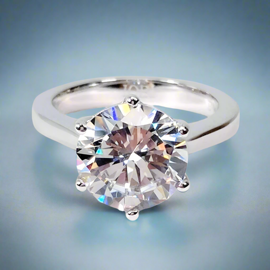 Victoria 14K White Solid Gold 4CT Round Cut OB Simulated Diamond Solitaire Ring for Woman Engagement