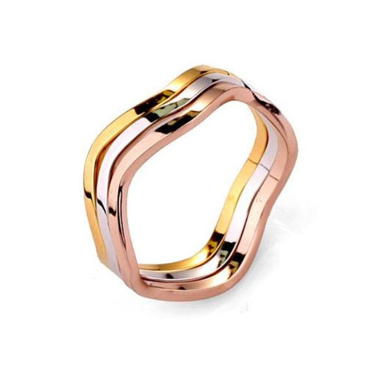 Wavy Tri-Color Stack 18K Gold Plated Everyday Rings Gold Plated for Woman