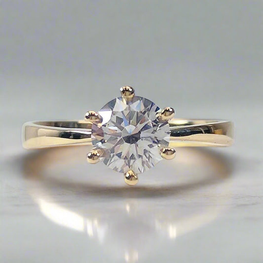 Nessa 1CT Round Simulated Diamond Solitaire 18K Yellow Gold Ring for Women