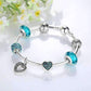 Feshionn IOBI bracelets Inspiration Aqua Glass & Crystal Hearts Silver Bangle Bracelet