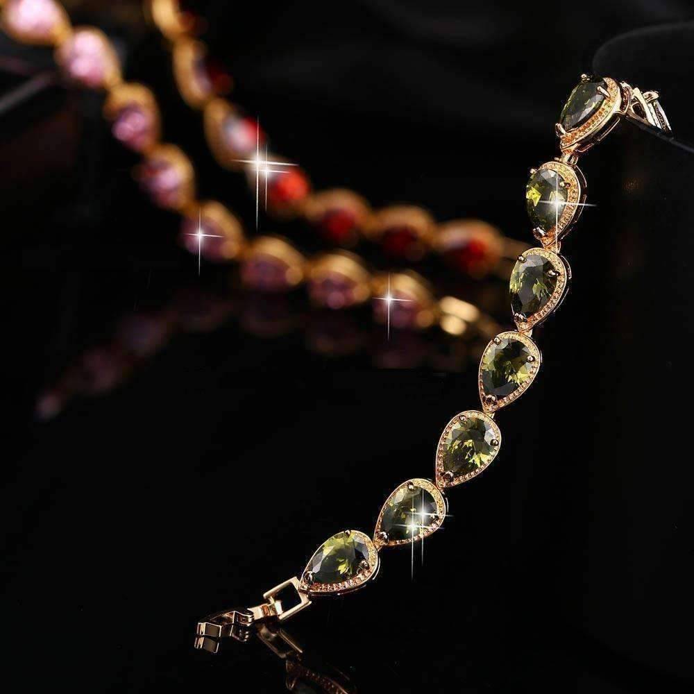 Feshionn IOBI bracelets Olivine Green Graceful Water Drop CZ 18k Gold Plated Bracelet