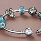 Feshionn IOBI bracelets ON SALE - Beary Cute Aqua Crystal & Hearts Silver Bangle Bracelet