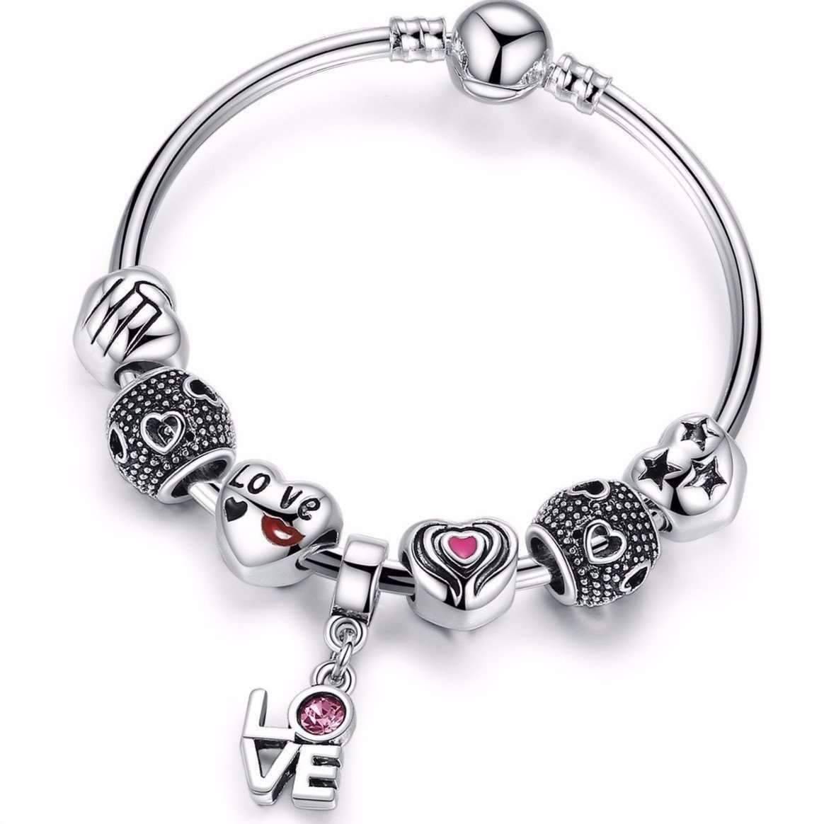 Feshionn IOBI bracelets ON SALE - True Love Heart Charm Bead Collection Silver Bangle Bracelet