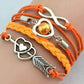 Feshionn IOBI bracelets Orange Forever Love Handmade Braided Leather Friendship Bracelet - Three Colors To Choose
