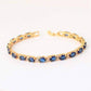 Feshionn IOBI bracelets Yellow Gold Sapphire Blue Oval Austrian Crystal Tennis Bracelet with Extender in Yellow Gold