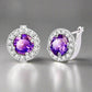 Feshionn IOBI Earrings Amethyst ON SALE - Round Cut Halo Earrings in Five Elegant Colors