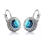 Aqua Blue on White Gold Bezel Set IOBI Crystals earrings For Woman