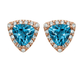 Feshionn IOBI Earrings Aqua Trillion Halo Zirconia Stud Earrings in 18K Rose Gold Plating