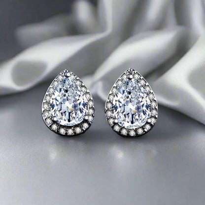 Feshionn IOBI Earrings Diamond White Diamond White Infused 1CT Austrian Crystal Pear Stud Earrings