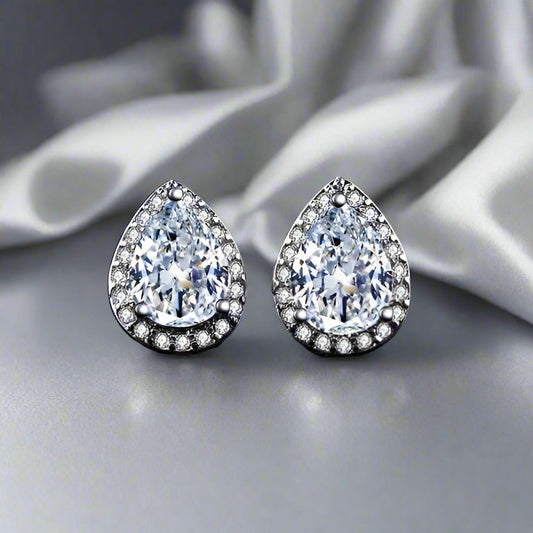 Feshionn IOBI Earrings Diamond White Diamond White Infused 1CT Austrian Crystal Pear Stud Earrings