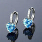 Feshionn IOBI Earrings Heart Shaped Island Blue Diamond CZ Solitaire Hoop Earrings