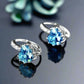 Feshionn IOBI Earrings Heart Shaped Island Blue Diamond CZ Solitaire Hoop Earrings
