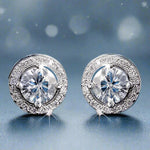 18K Gold Plated Enchanted Halo 3.33 Tcw Round Cut Simulated Diamond CZ Stud Earrings for Woman