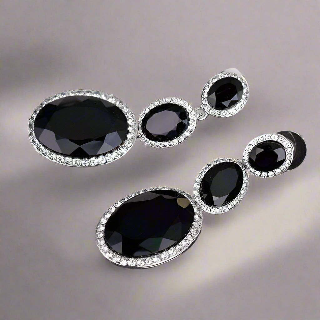 Feshionn IOBI Earrings ON SALE - Evening Elegance Triple Crystal Drop Earrings - Two Colors To Choose