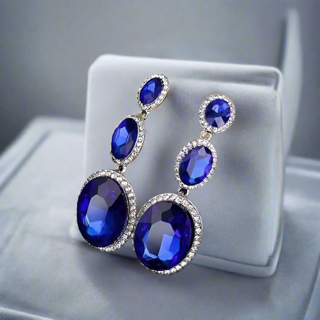 Feshionn IOBI Earrings ON SALE - Evening Elegance Triple Crystal Drop Earrings - Two Colors To Choose