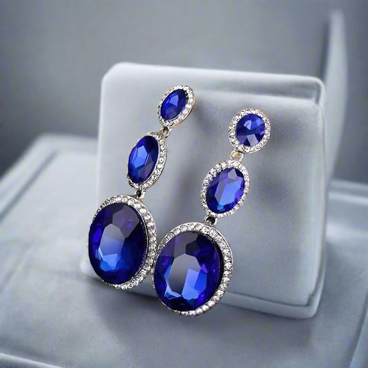 Feshionn IOBI Earrings ON SALE - Evening Elegance Triple Crystal Drop Earrings - Two Colors To Choose