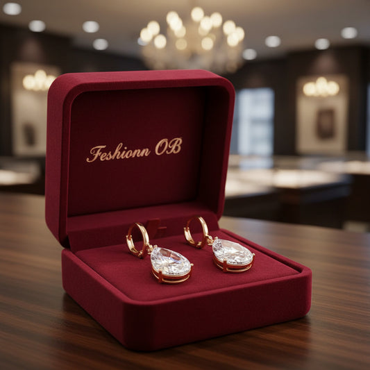 Feshionn IOBI Earrings ON SALE - Raindrop Diamond Dust Infused Dangling Earrings in Diamond White or Blushing Pink