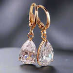 Raindrop Diamond Dust Infused Gold Plated Dangling Crystal Earrings for Women Special Occasions